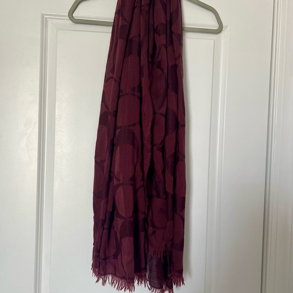 Coach Jacquard Maroon Signature Oversize Scarf Silk Wool - Picture 9 of 11